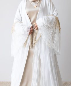 Off-White Linen Cardigan with Gold Tassels