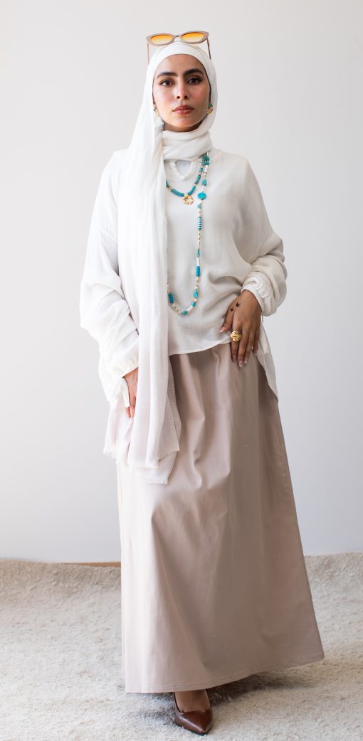 Coffee Cotton Gabardine Skirt - Image 3