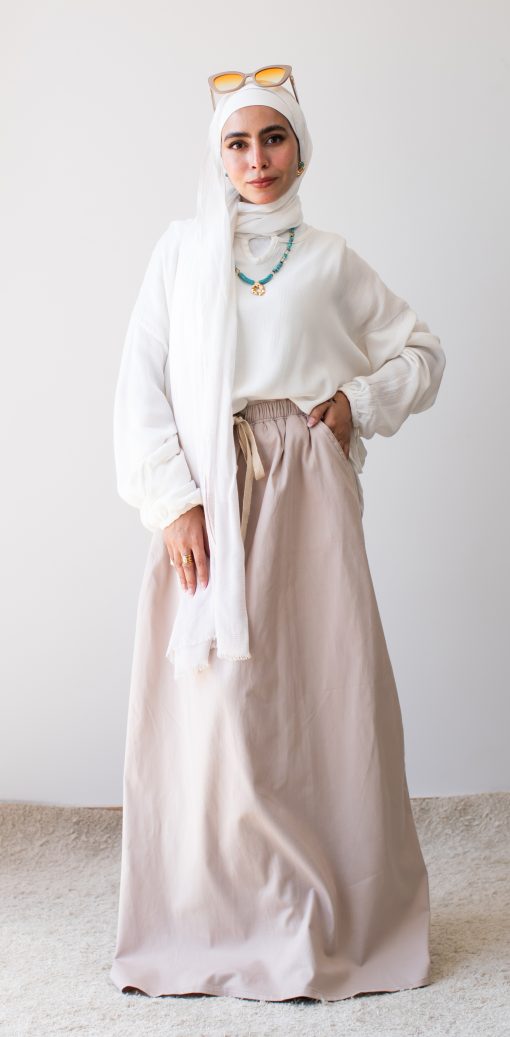 Coffee Cotton Gabardine Skirt - Image 6