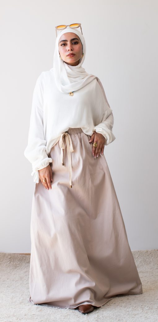 Coffee Cotton Gabardine Skirt - Image 8