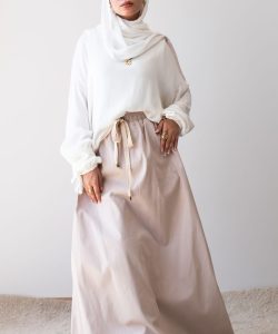 Coffee Cotton Gabardine Skirt