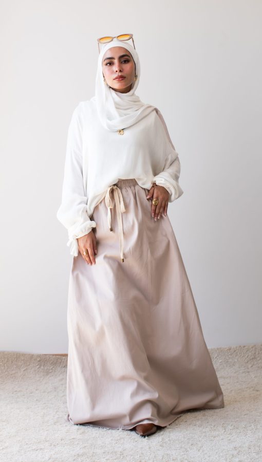 Coffee Cotton Gabardine Skirt