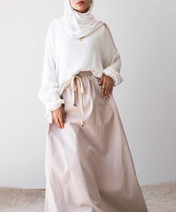 Coffee Cotton Gabardine Skirt