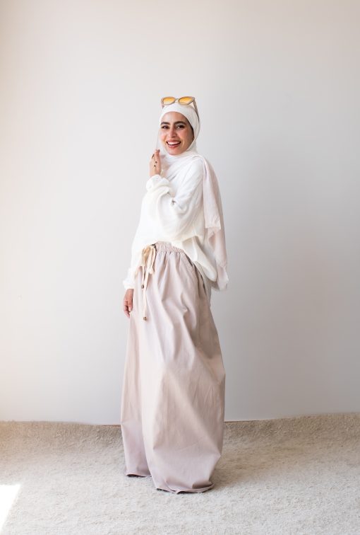Coffee Cotton Gabardine Skirt - Image 9
