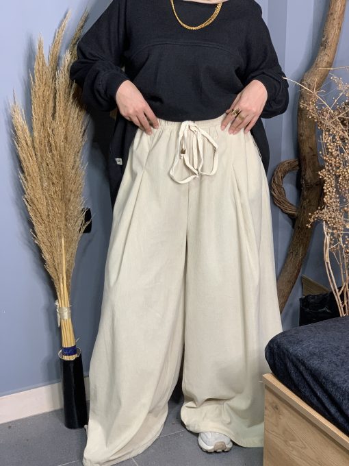 Beige Velvet Aladdin Pants