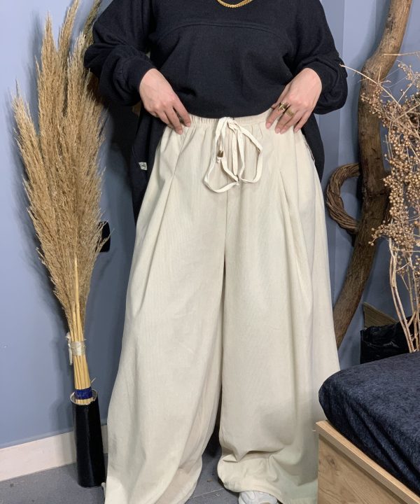 Beige Velvet Aladdin Pants (Lined)