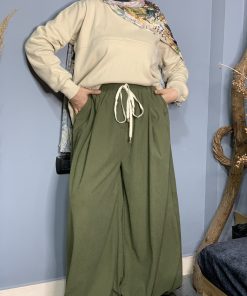Olive Velvet Aladdin Pants
