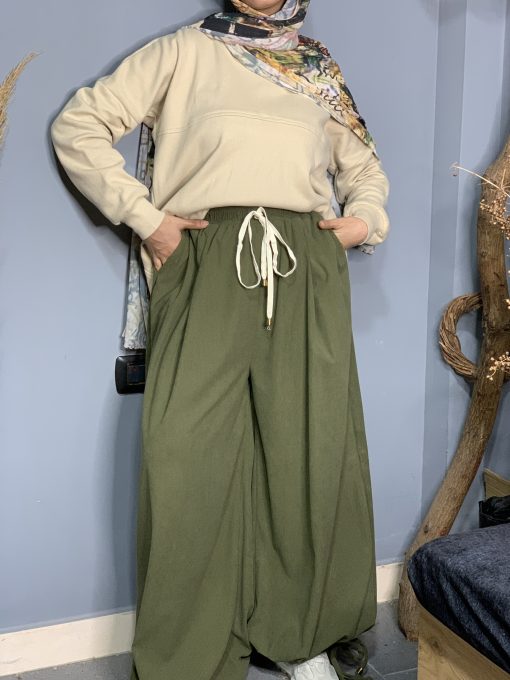 Olive Velvet Aladdin Pants
