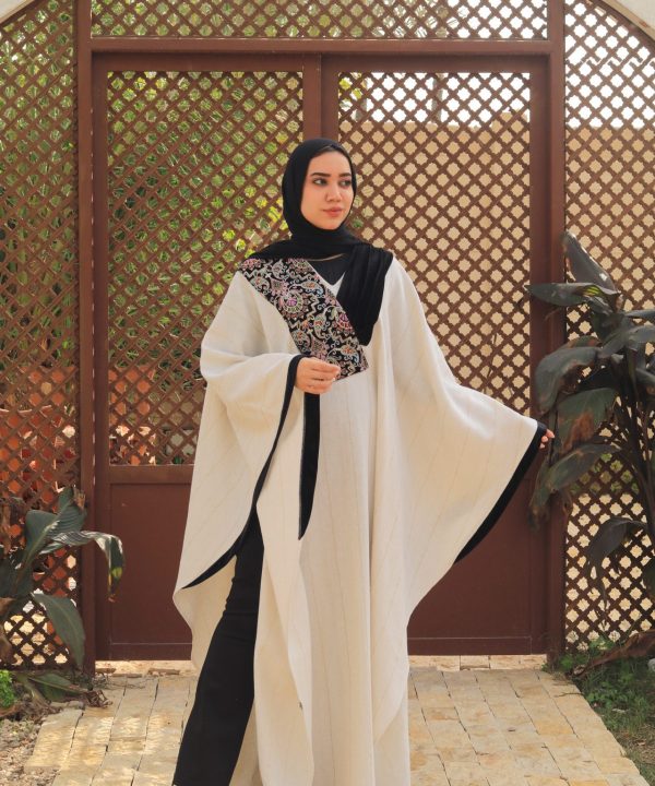 Embroidered black velvet linen poncho